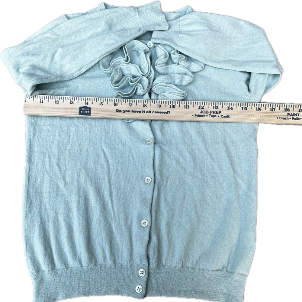 J.Crew Ruffle Cardigan Sweater Merino Wool S Fitted Women Seafoam Button Front - Picture 4 of 9